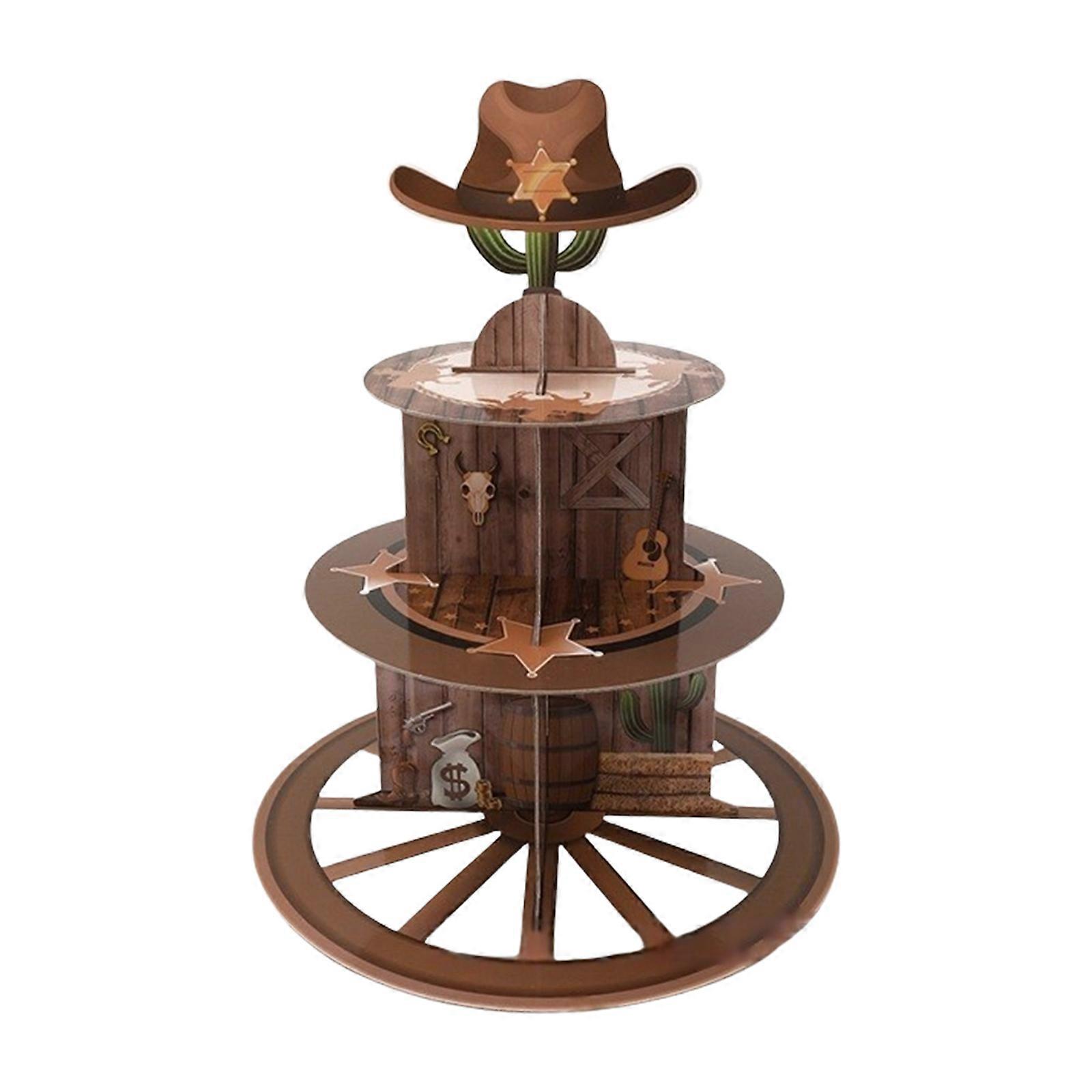 Unique Cowboy Wheel Shape Paper Cakes Stand Western Styles 3 Layer Cakes Stand for Parties and Event with Easy Assembly