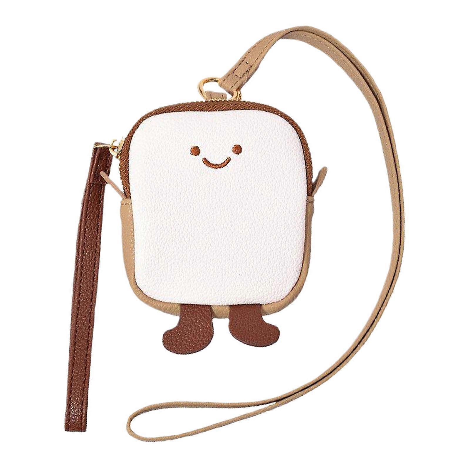 Innovative Toast Shape Neck Pouches Coin Key Holder with Neck Strap Practical PU Wallet Change Pocket for Daily Use