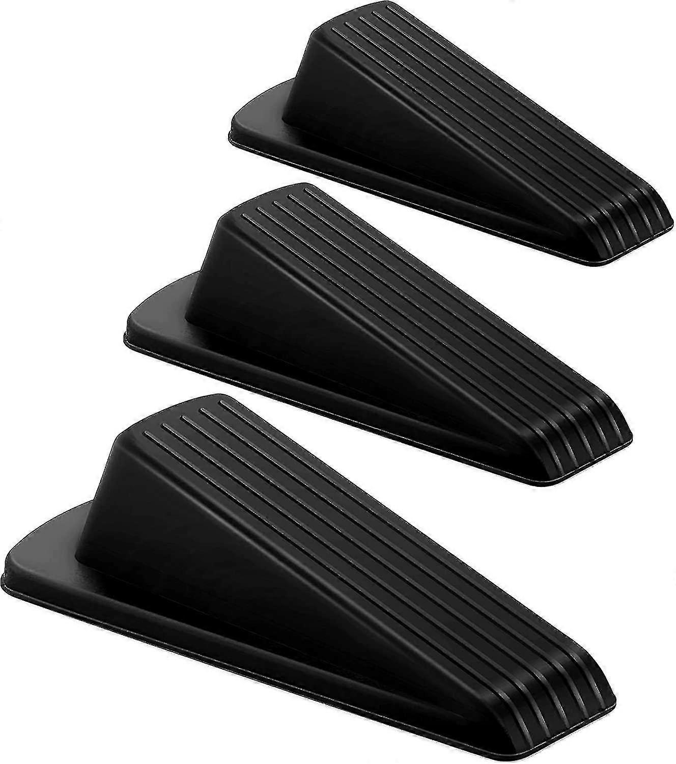 Floor Door Stoppers - Rubber Wedge Stops (3 Pack, Gray)