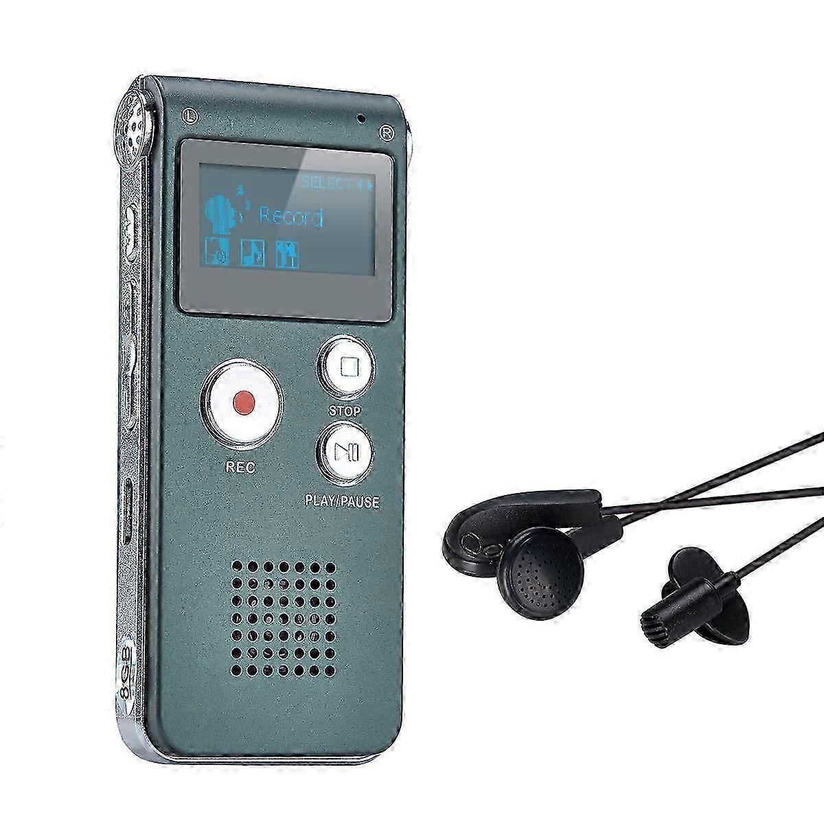Portable 8GB Digital Voice Recorder with LCD, MP3 Player - Grey