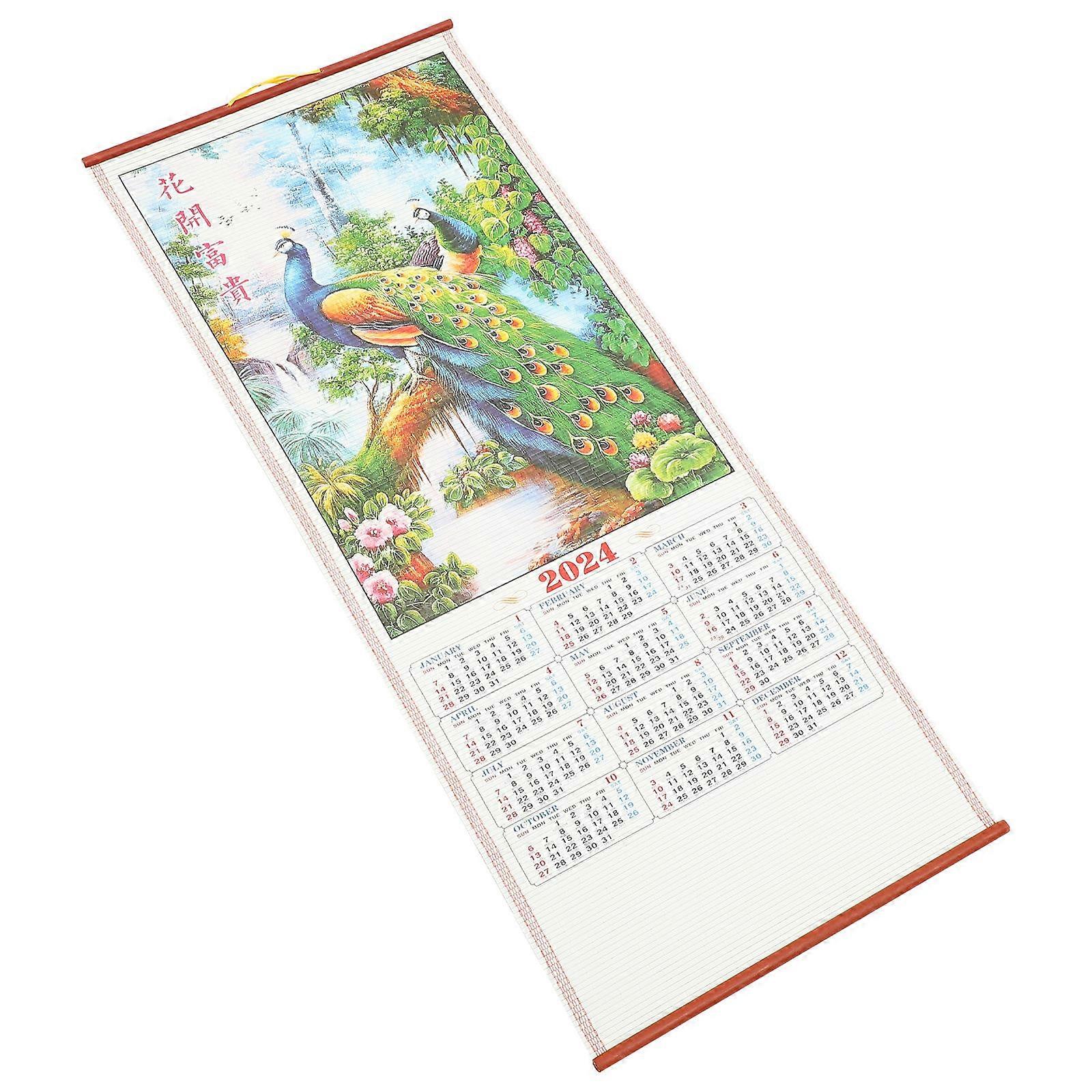 Scroll Calendar Featuring Dragon Zodiac, Enhancing Home Atmosphere