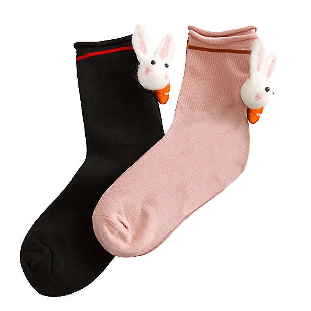 Adorable Socks Ladies Comfortable Cotton Socks Daily Wear Pink Elastic Design 2 Pairs