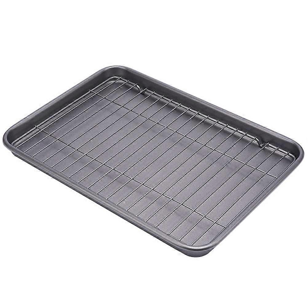 Rectangle Baking Pan With Rack Fluoropolymer Coating Baking Plate For Baking 13.6 9.8 1.0in Food Conditioning 1 Set