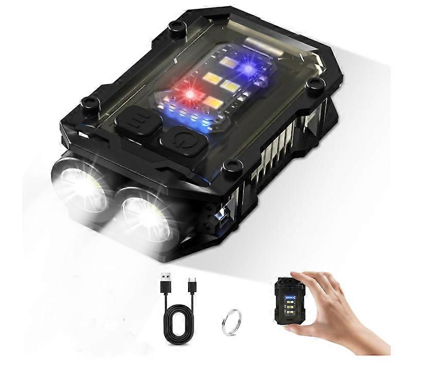 Mini LED Torch Light, 900LM Flashlights EDC Keyring Torch with Clip, USB Rechargeable Flashlight 8 Modes COB Light(Black)