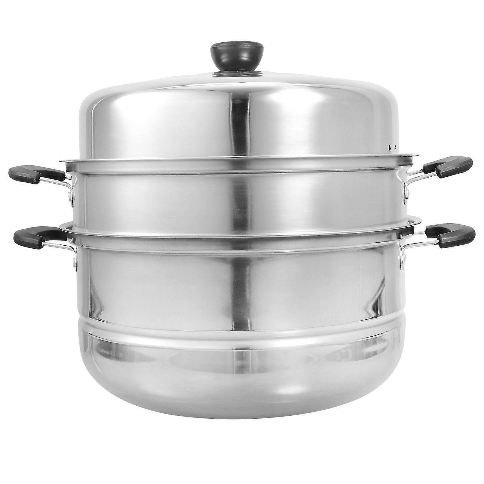 Vegetables Steamer 3-Tier Steamer Cooker Pot Silver 28x25cm Heating Food Home Users 1Set