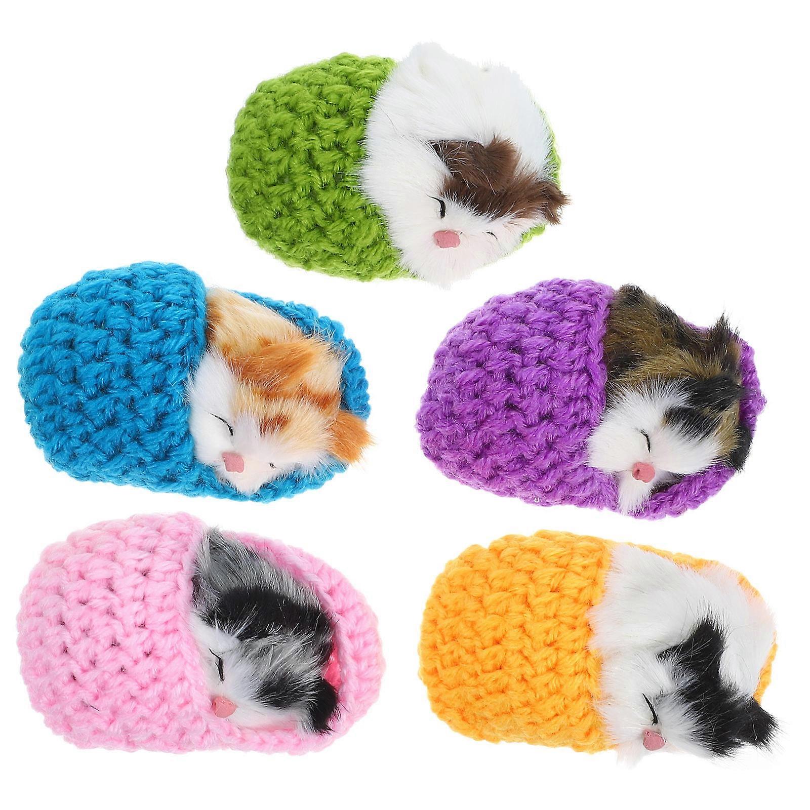 Decorative Kitten Figurines Simulation Cat Early Education present Pink 5Pcs