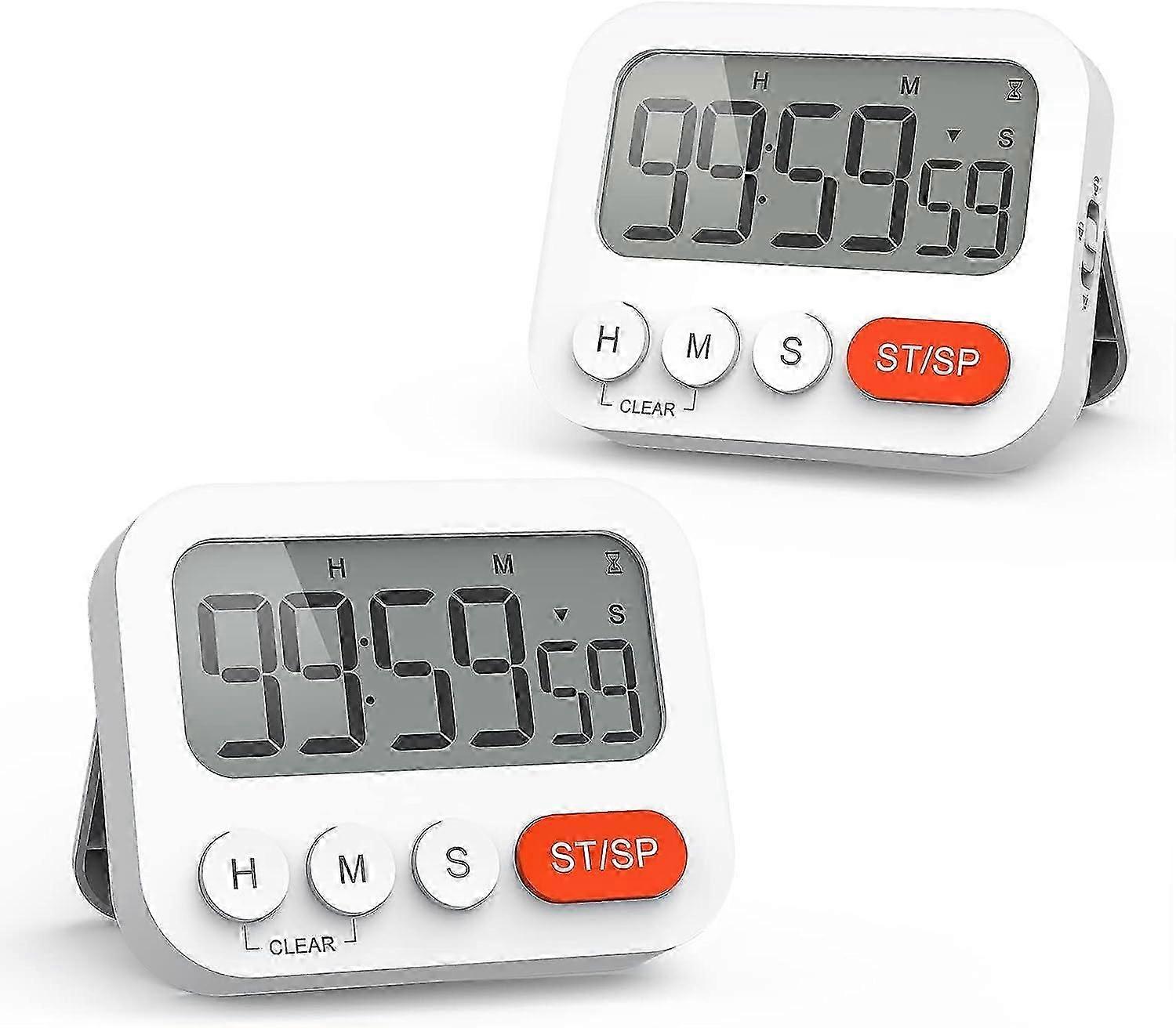 Digital timer egg timer digital kitchen timer with clock stopwatch alarm clock magnet 3-level volume LCD display for learning cooking sports (2 pieces