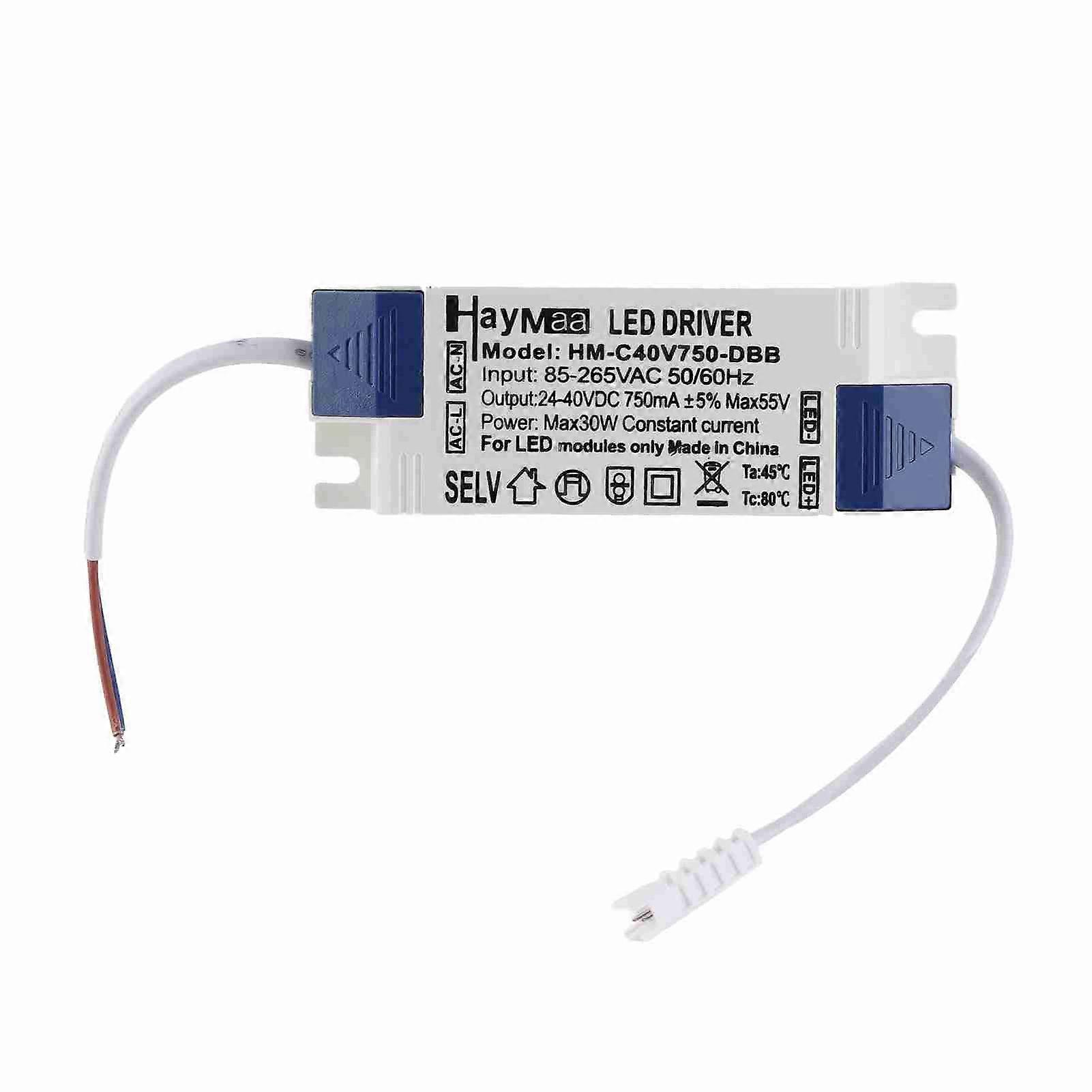 Driver LED 30 W, courant constant, transformateur d'éclairage LED 750 mA, entrée AC 85-265 V, sortie DC 24-40 V