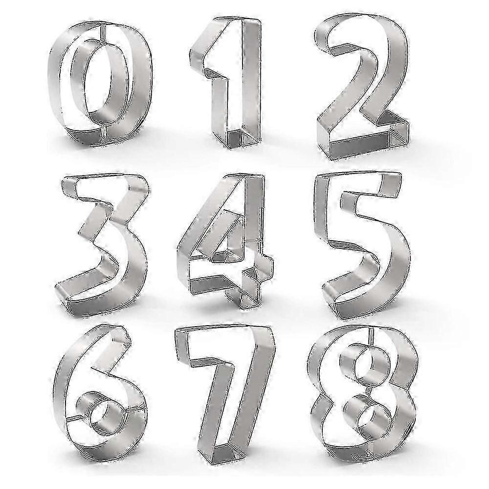 9 Pcs Numeral Cookie Cutters Mold Set Stainless Steel Embosser Tool