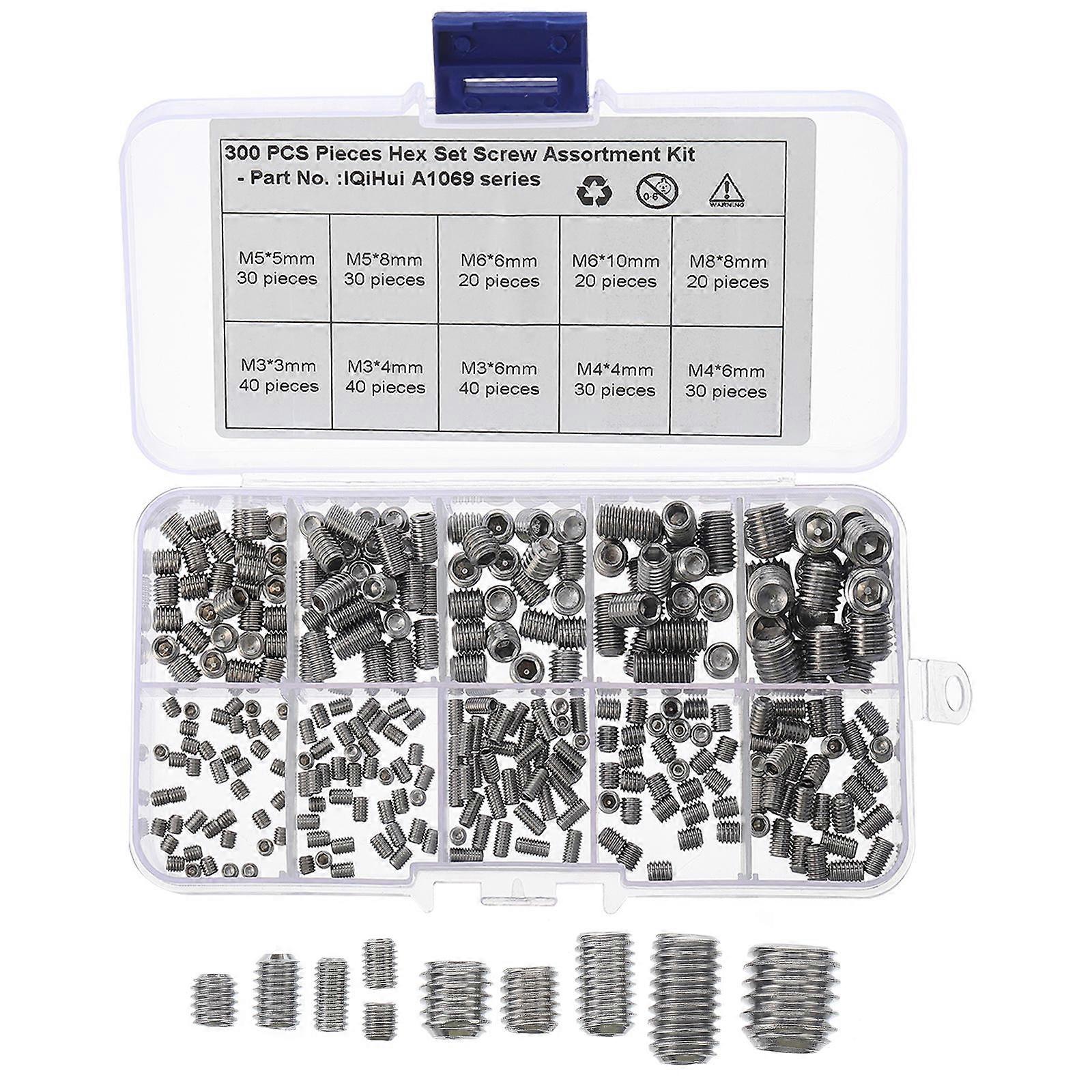 Screws Set Allen Head Socket Set Screw Assortment Kit Various Projects Corrosion Resistant 300Pcs
