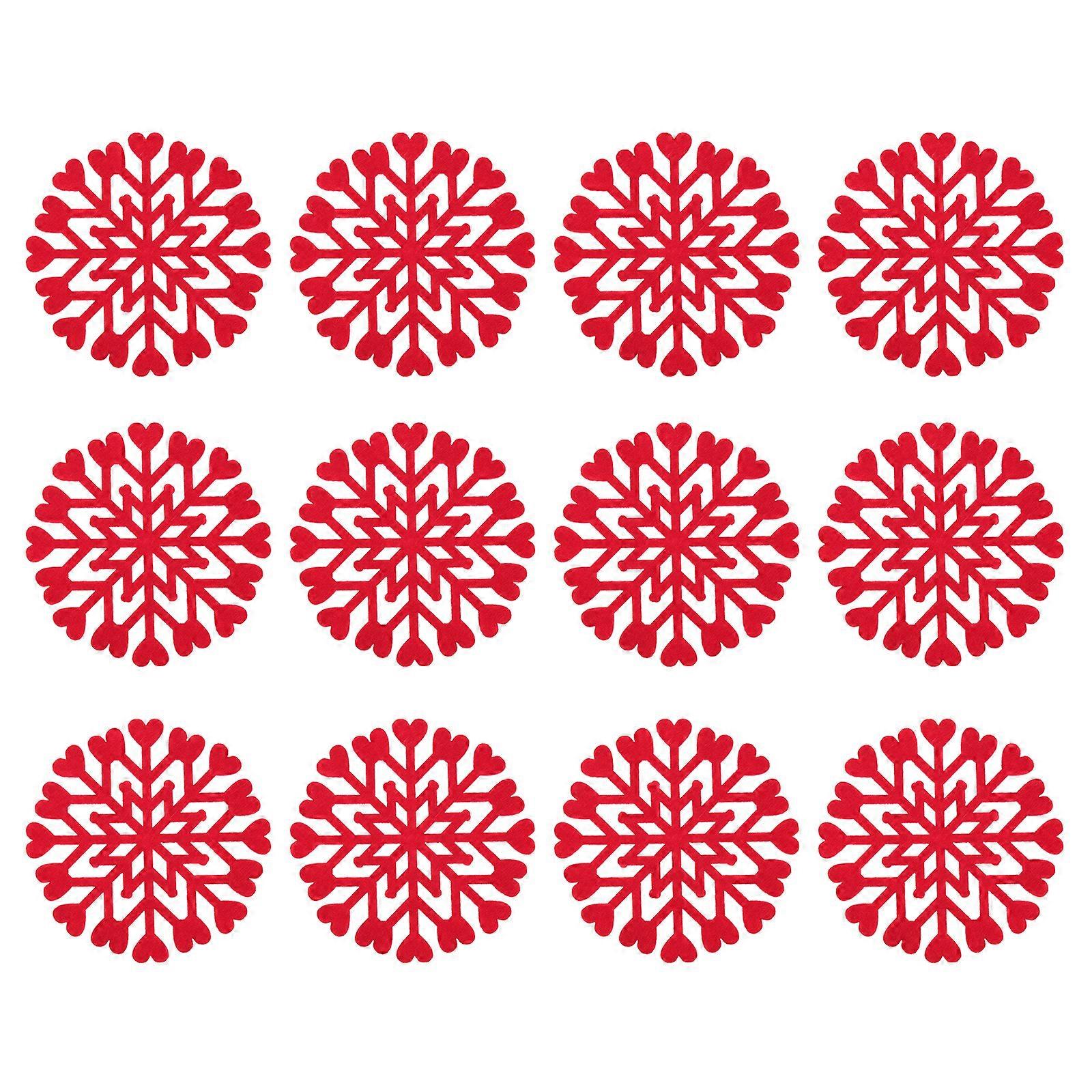 Snowflake Decorations Household Coasters Red Felt Protect Table 12Set