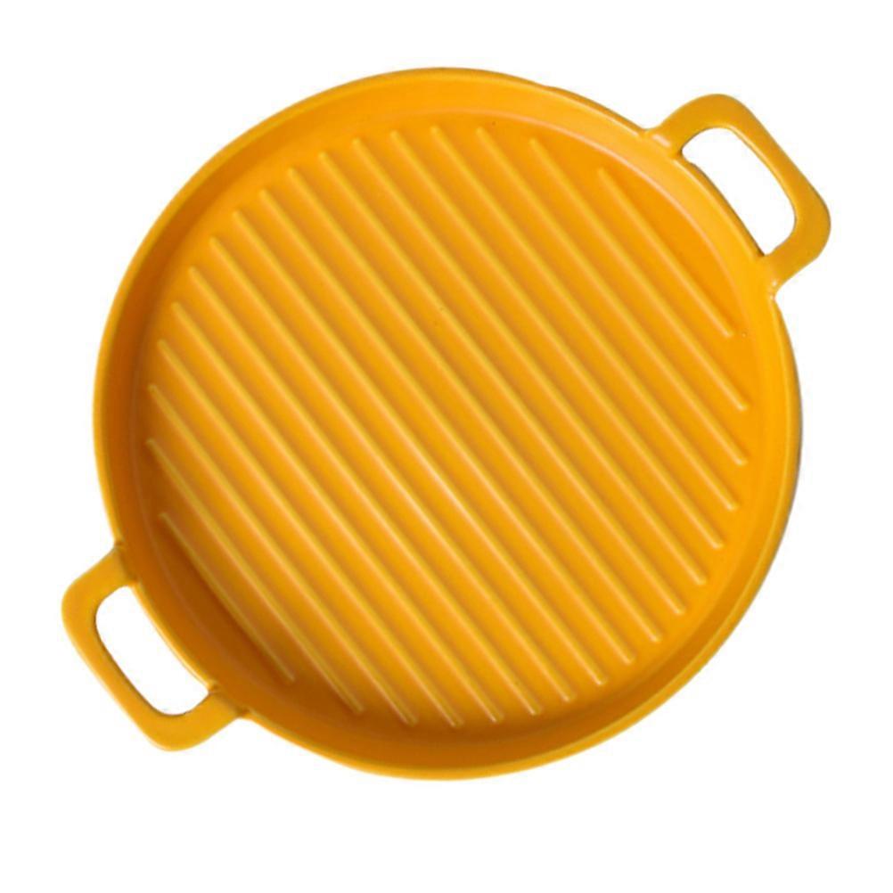 Small Ceramic Baking Dish Practical Kitchen Baking Tray Yellow Matte Finish Round Shape High Temperature Resistant 1Pack