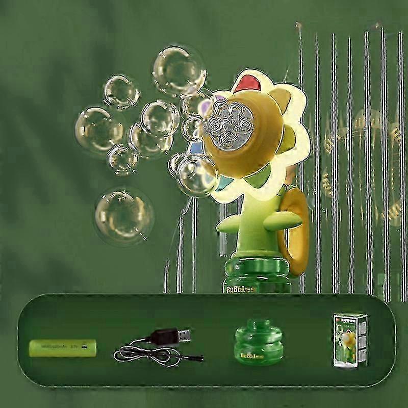 Electric Automatic Bubble Maker Toy with Adjustable Sunflower Head and Dancing Lights for Kids - One Key Bubble Fun