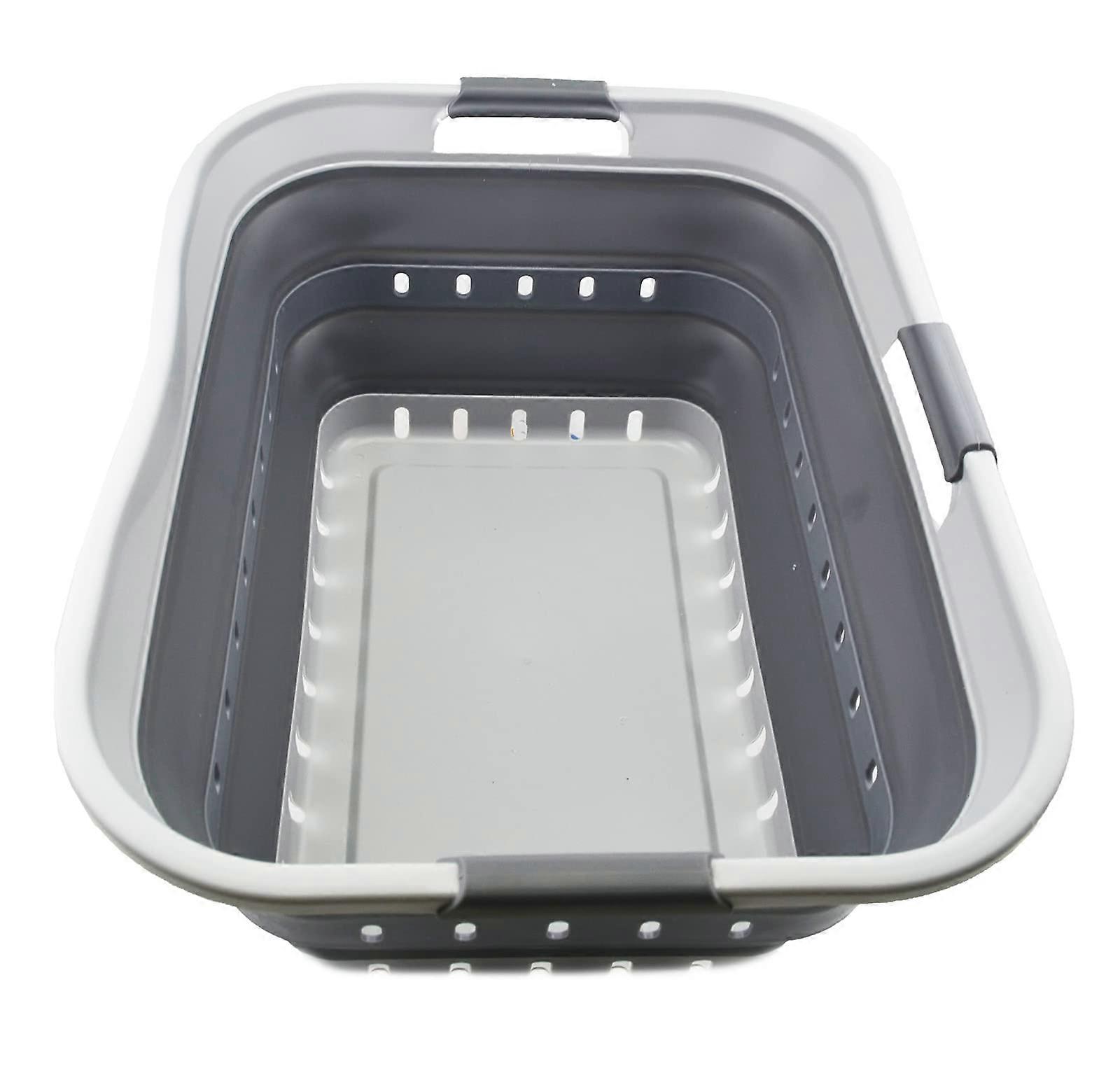 42L Foldable Plastic Laundry Basket Foldable PopUp Storage Container (1, Grey/Dark Grey)