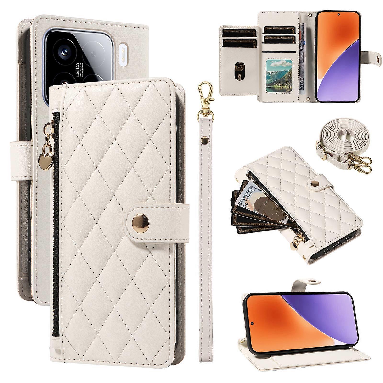 Compatible For Xiaomi 15 Wallet Case with Straps, Rhombus Leather Stand Phone Cover