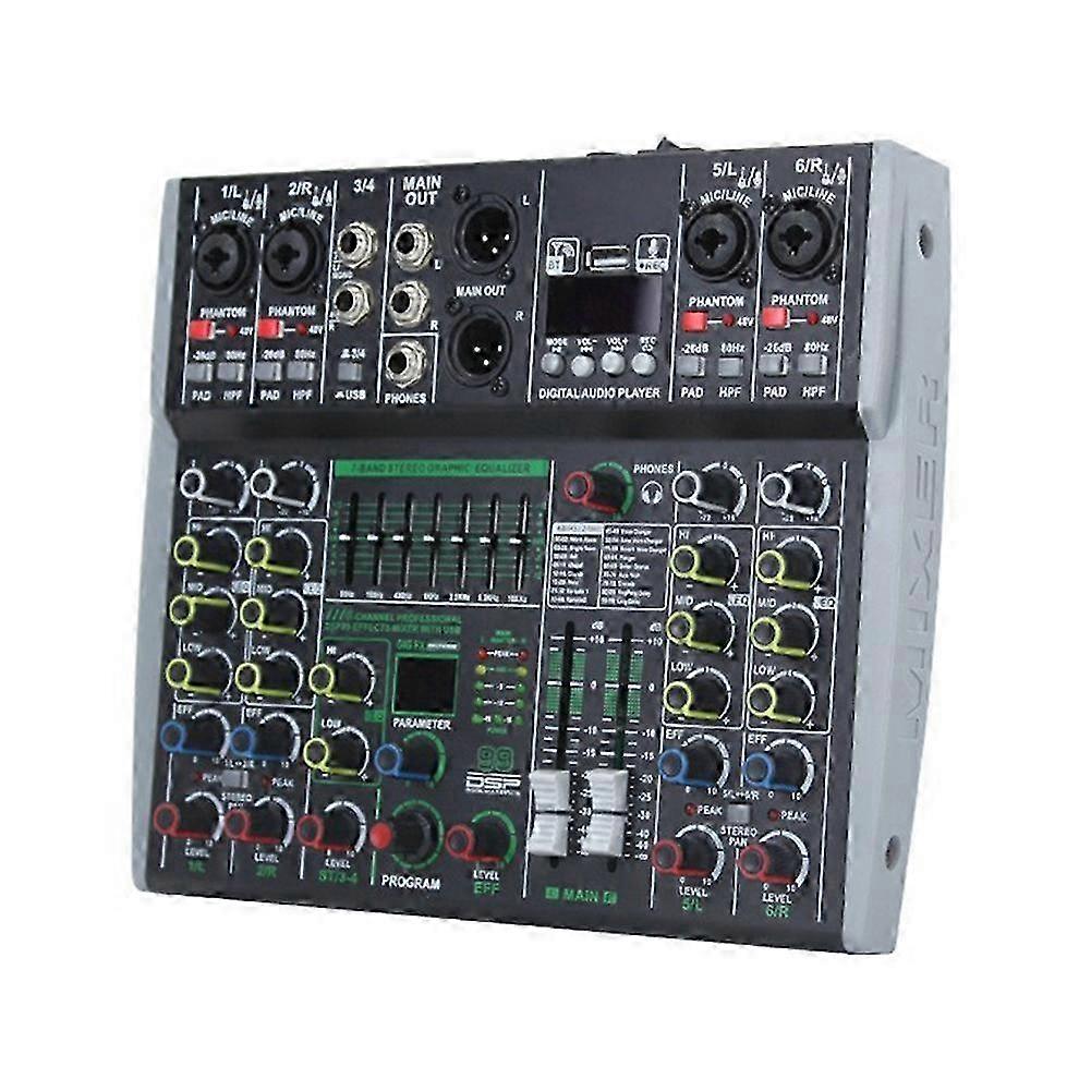 6 Channel Professional Audio Mixer with 99DSP Effects, Bluetooth Support, and Recording Function, US Plug