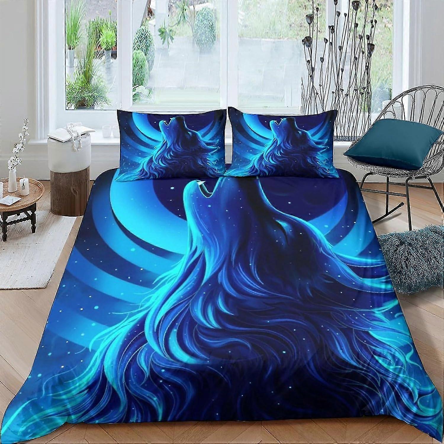 3D Print Wolf Bedding Set for Boys and Girls - Quilt Cover, Duvet Cover, Comforter Covers with Pillow Cases and Zipper Closure, Soft Microfi