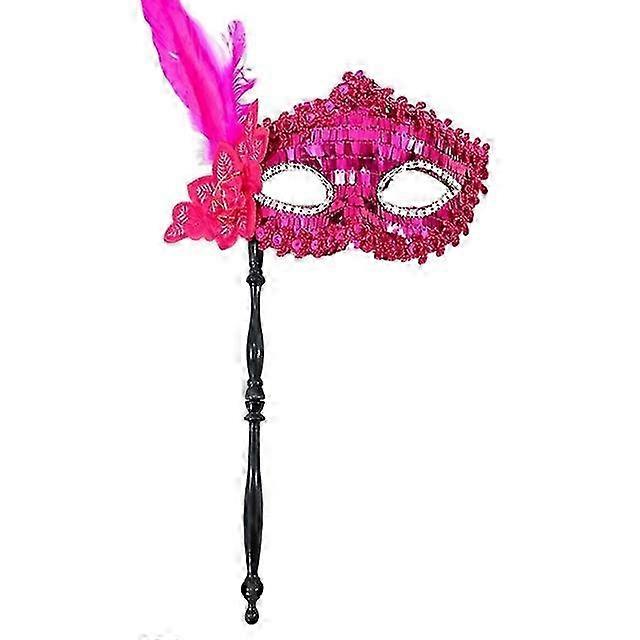 Masquerade Mask with Holding Stick Halloween Party Mask Shiny Sequins Queen Mask NL