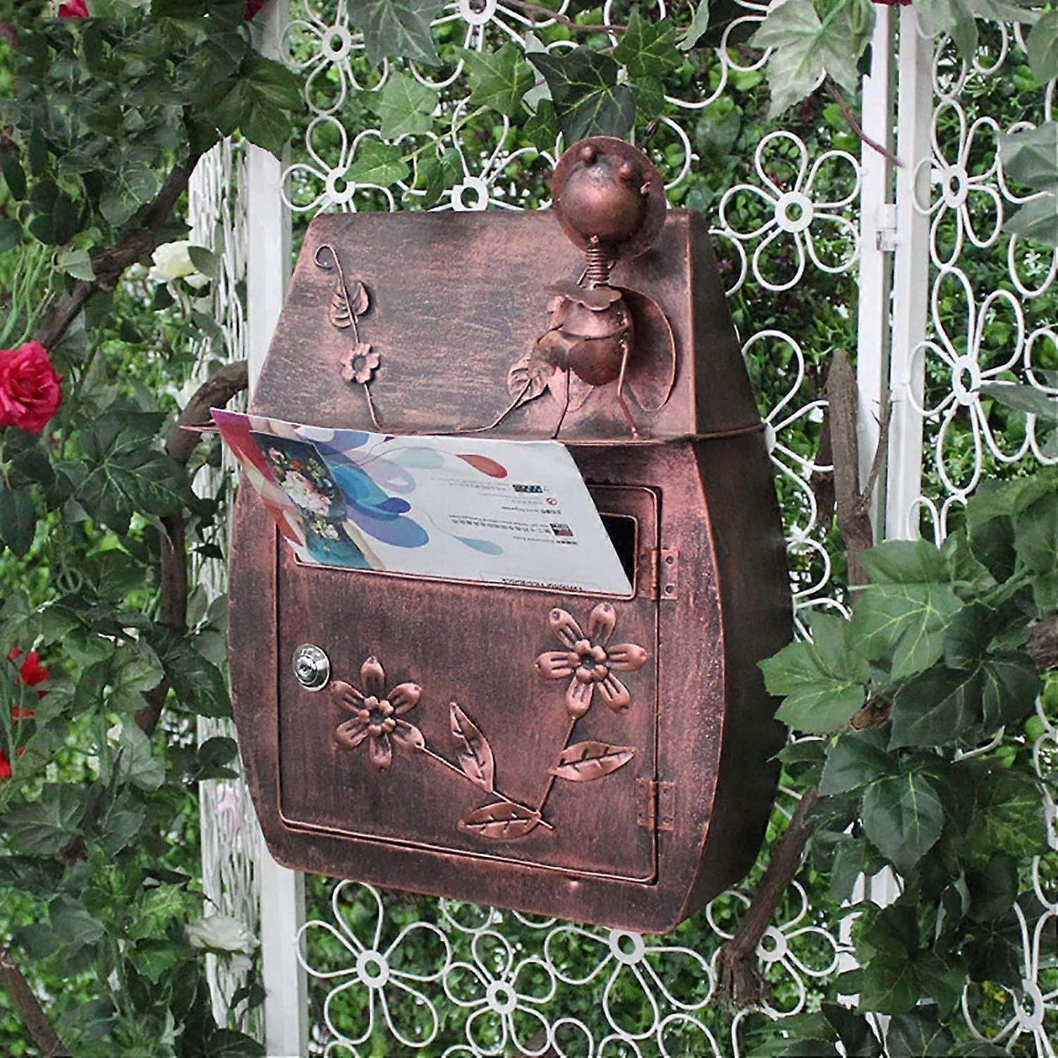Exquisite Mailbox, RustResistant Iron Drop Box, Rustic Vintage Mailbox with Lock and Key, Parcel Box, Charming Rustic Design, Safer Bronze