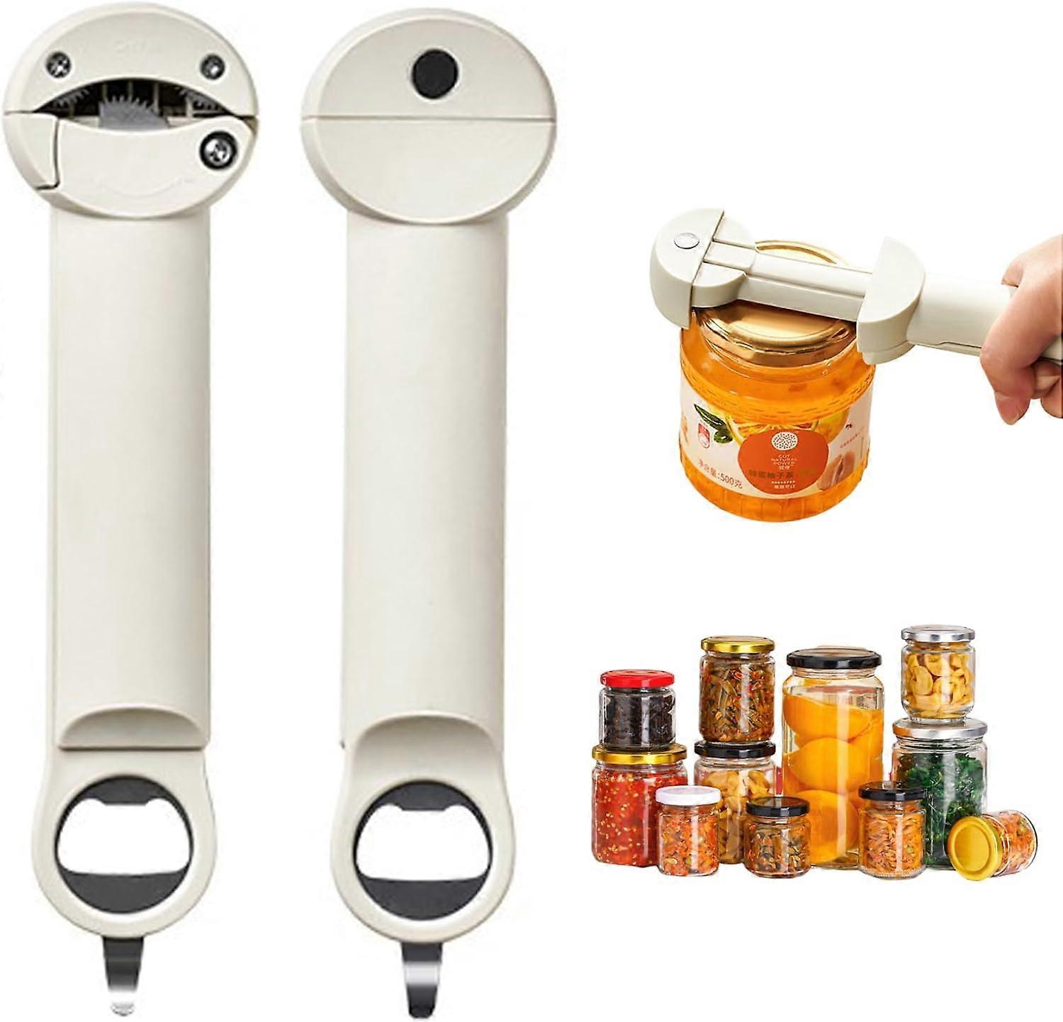 ZENGO Lid Opener Jar Opener for Weak Hands Bottle Opener Retractable Adjustable Multifunctional Can Openers (White)