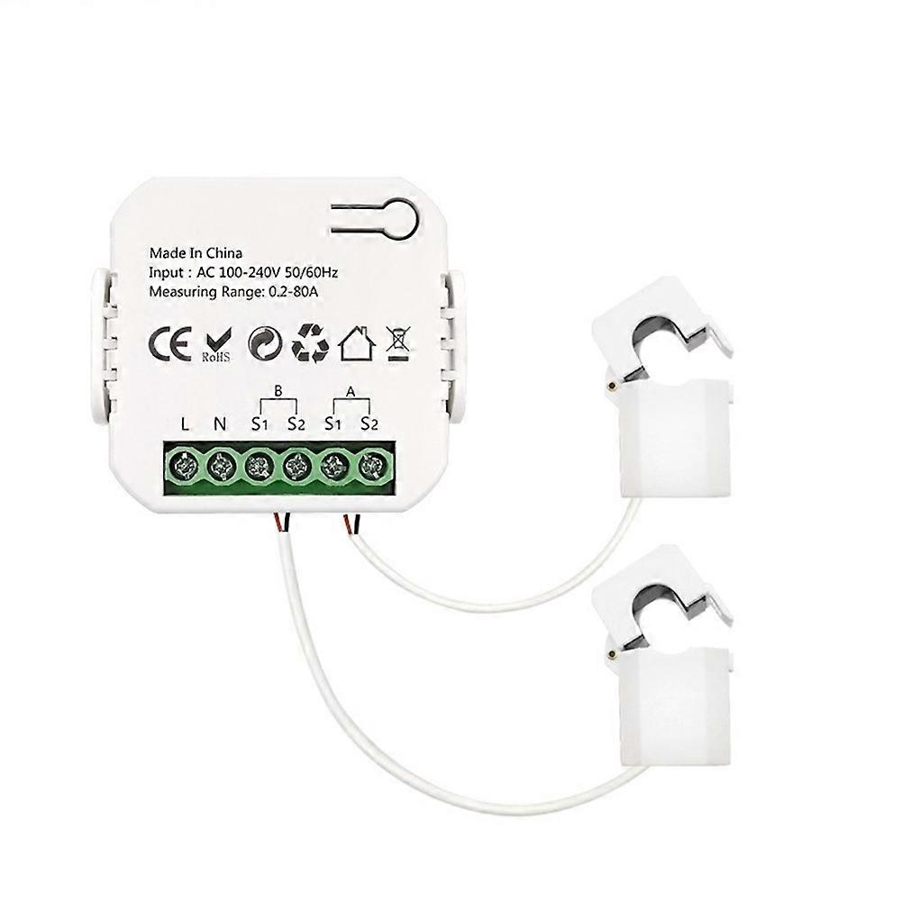 ZigBee WiFi Energy Meter Bidirectional with Clamp Current Sensor Tuya Smart App Monitor Power 80A 240V, 2 Channels 2CT