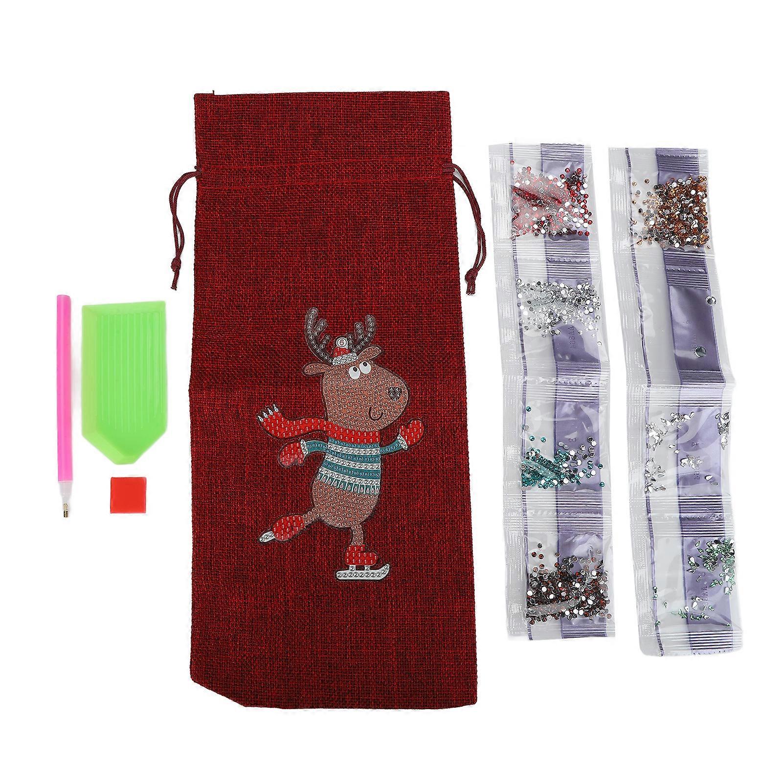 Drawstring Wine Bag Portable Burlap Rhinestone Painting Pattern Durable Burlap Wine Gift Bags