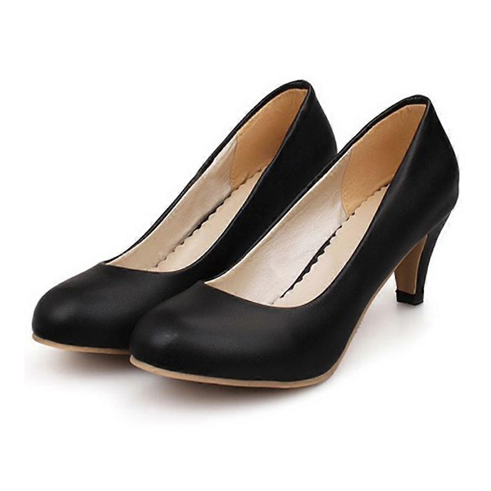 Plain Low-cut Thin Shoes Round Middle Heel Work Plus Size