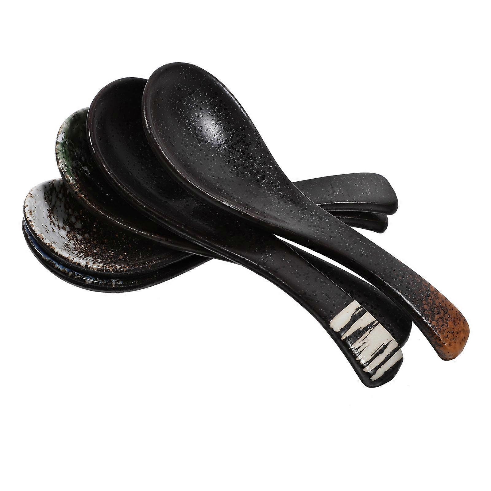 Ceramic Spoon Multifunctional Noodle Spoon Restaurant Use Various Occasions 5Pcs