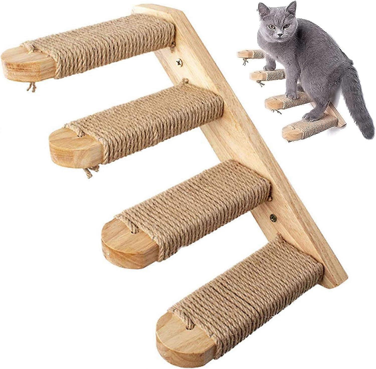 Cat Stairs Made of Solid Rubber Wood, Four Step Cat Stairs (Left)