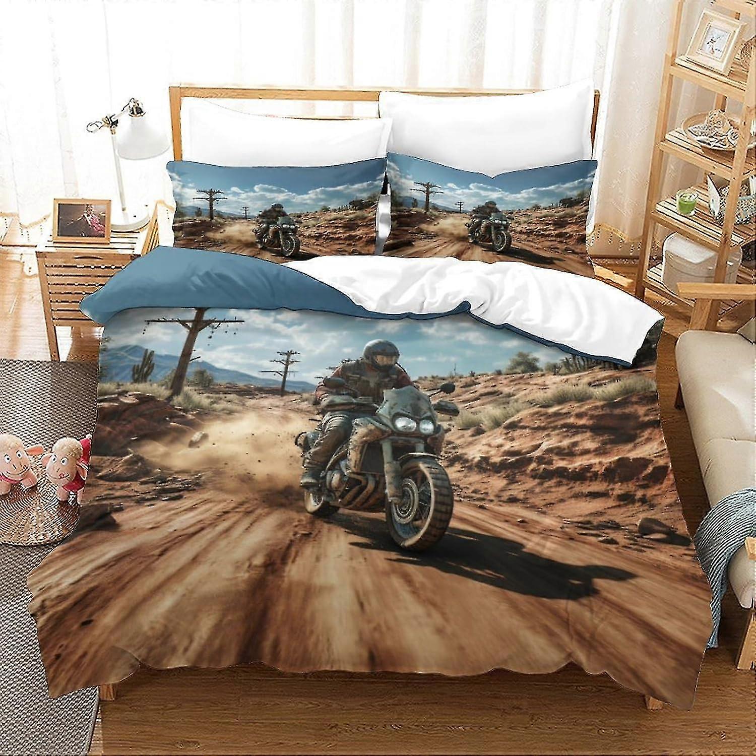 Motorbikes Bedding Set 3D Exploding Duvet Cover Set, Soft 100% Microfiber Bed Set 3PCS, Suitable for Single Double King Size