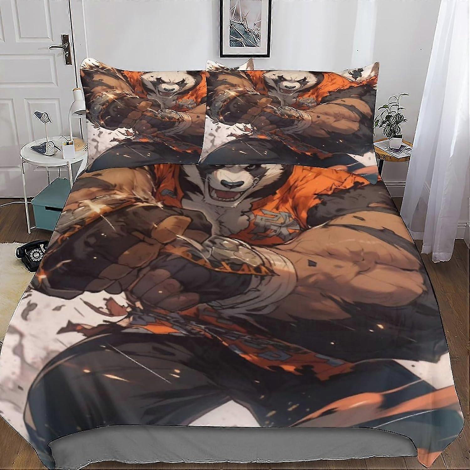 Colchão de bebê bonito do panda 3D, anime, tampa do edredão de 3 partes com fechamento do zíper para a juventude