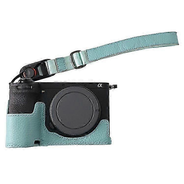 עבור Sony A6700 מצלמה מארז פתיחה גדולה מגן עור פרה אמיתי עם רצועת יד