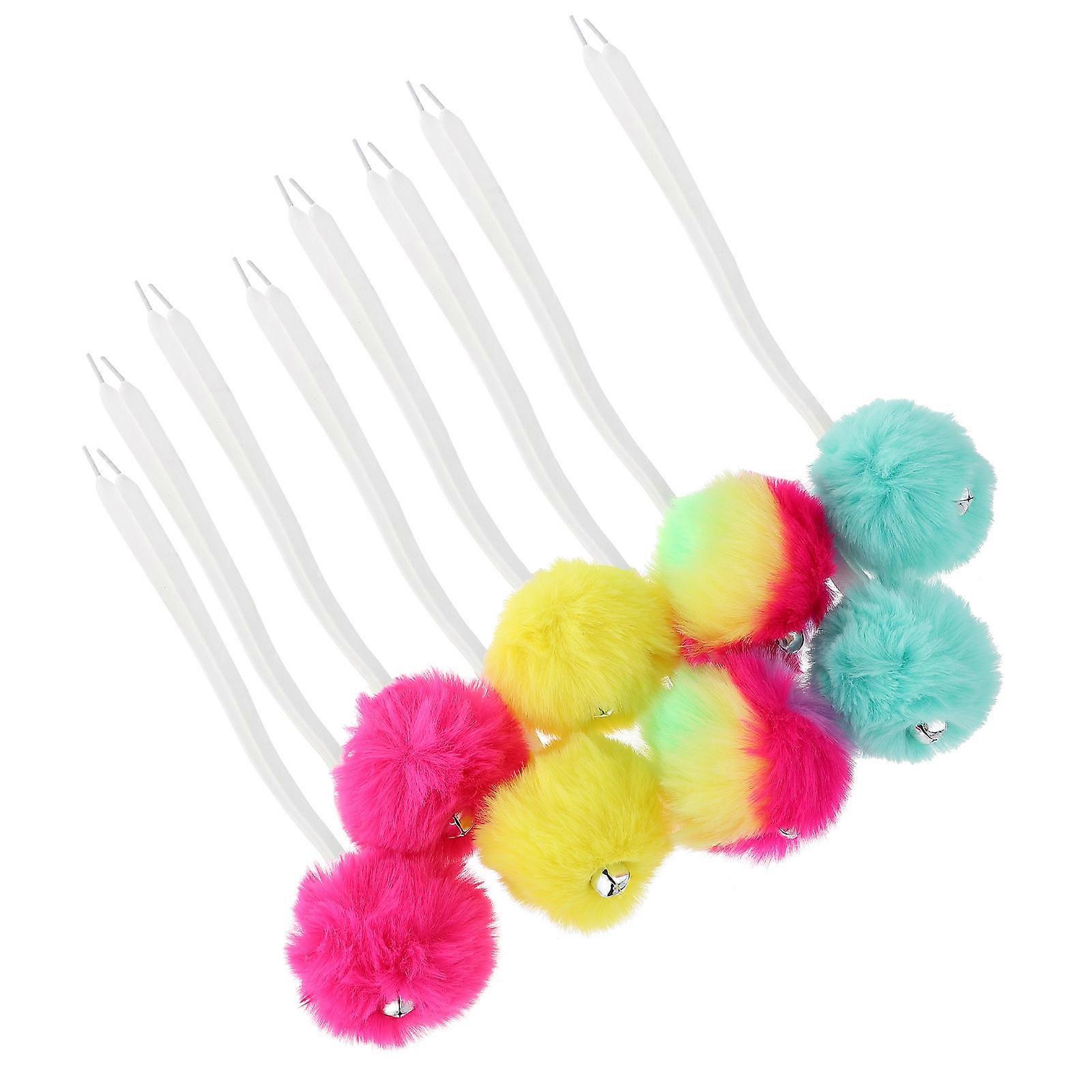 2PCS Tie Pom Poms for Roller Skates & Ice Shoes Fluffy Decorative Shoelaces with Bells, Rainbow Color, Stylish Skating Accessories
