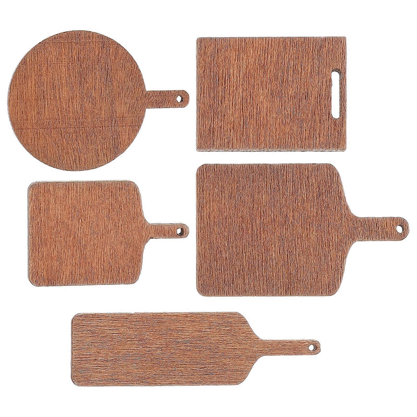 5pcs Miniature Plastic Cutting Boards for Decoration Use Light Brown Small Board Model Decor