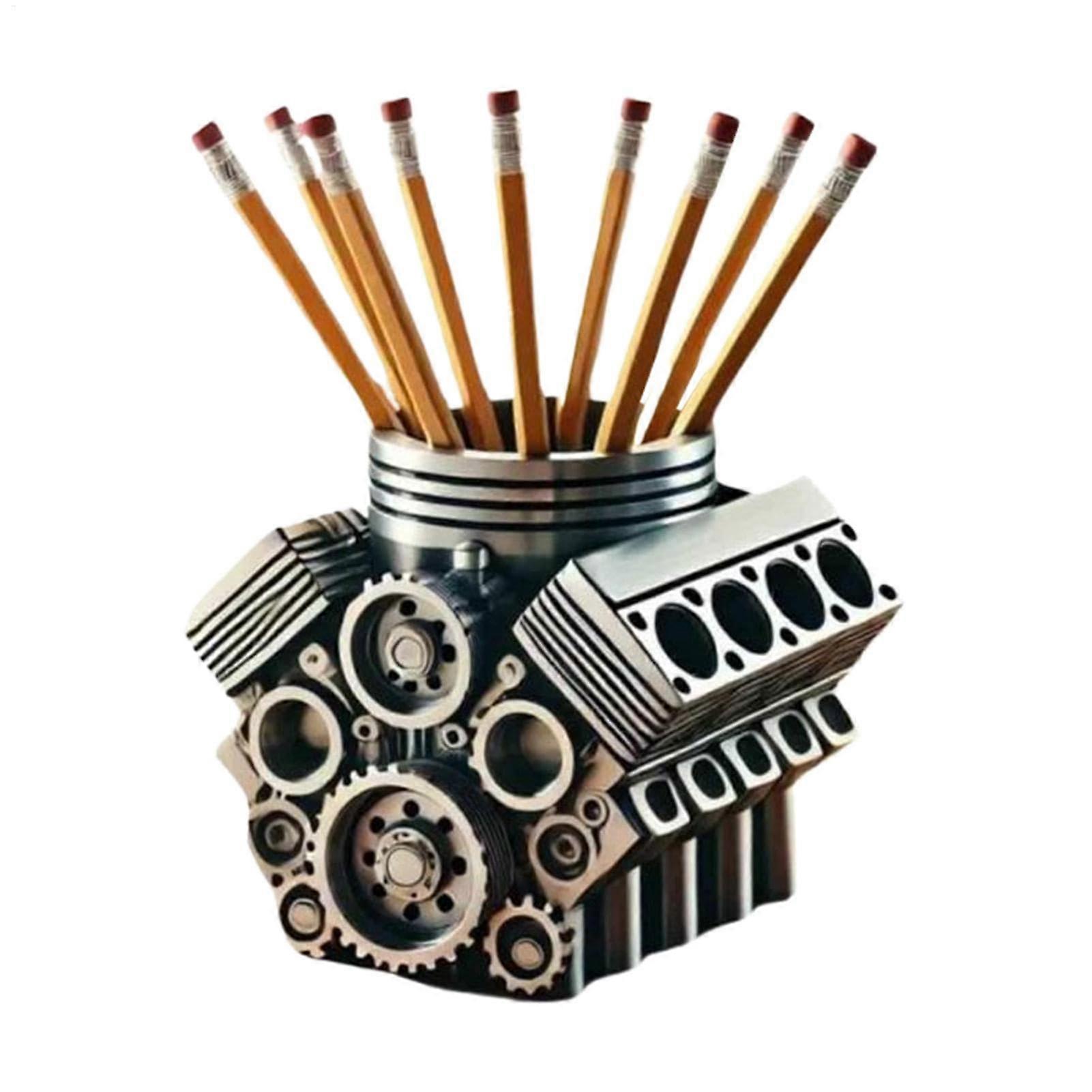 Motorblock Desk Organizer, Engine Pencil Holder, Compact Space-Saving, Durable, 12x11.5x10 Cm, Pens and Stationery Storage