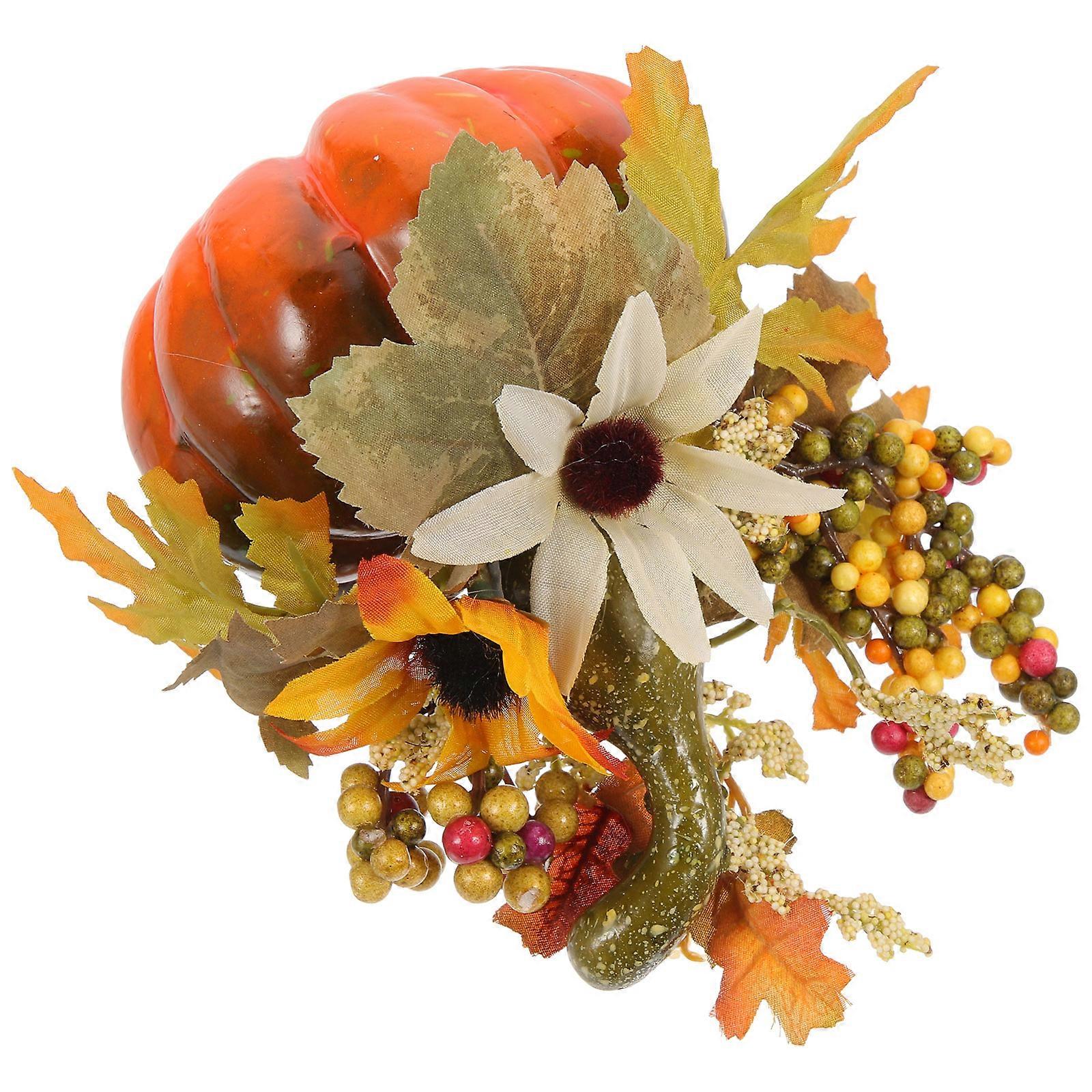 Autumn Ornament with Artificial Maple Leaf and Pumpkin Decor for Home Decoration Use Plastic Multi Color 1 pcs