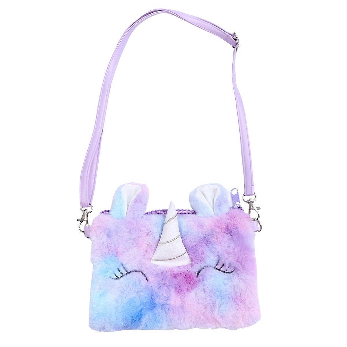 Plush Unicorn Shoulder Bag Rainbow Crossbody Sling for Parties, Coins & Snacks Storage
