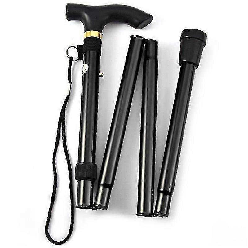 Folding Lightweight Walking Stick Adjustable Aluminum Metal Collapsible Travel Cane With Non Slip Rubber Base(1Pc,Black)