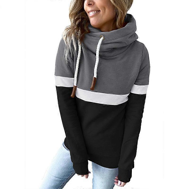 Autumn And Winter Women's Hoodie Solid Color Stitching Casual High Collar Hooded Sweatshirt Women's Tops