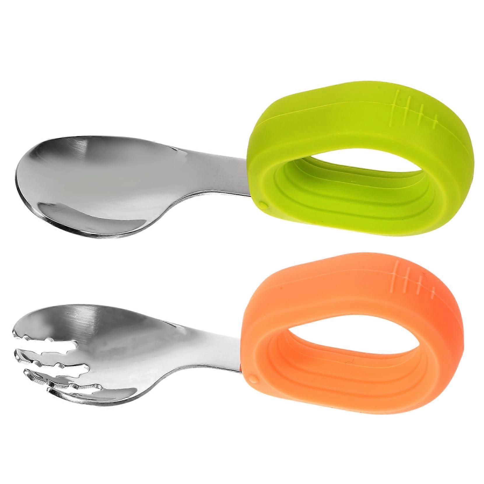 1Satz Spoon Ergonomic Design Self-Feeding Utensil Easy to Clean Soft Colors Perfect for Kids and Adults