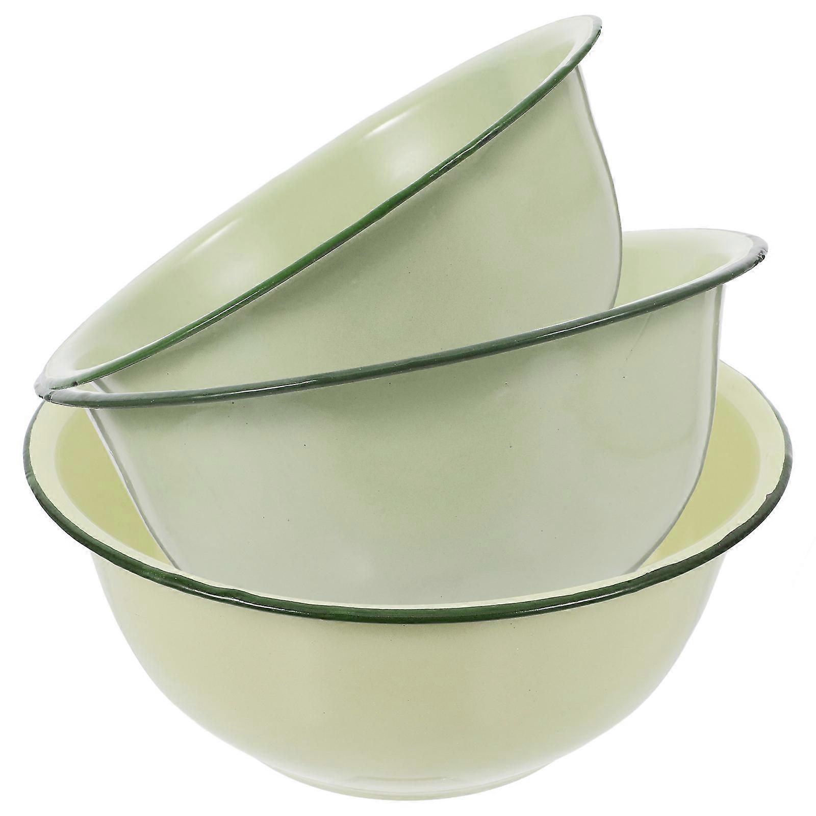 3pcs Vintage Enamel Mixing Bowl Set – Retro Food Prep Bowls for Meal Prep, Salad, Pasta, and Noodles – Ergonomic, Easy to Clean Enamelware