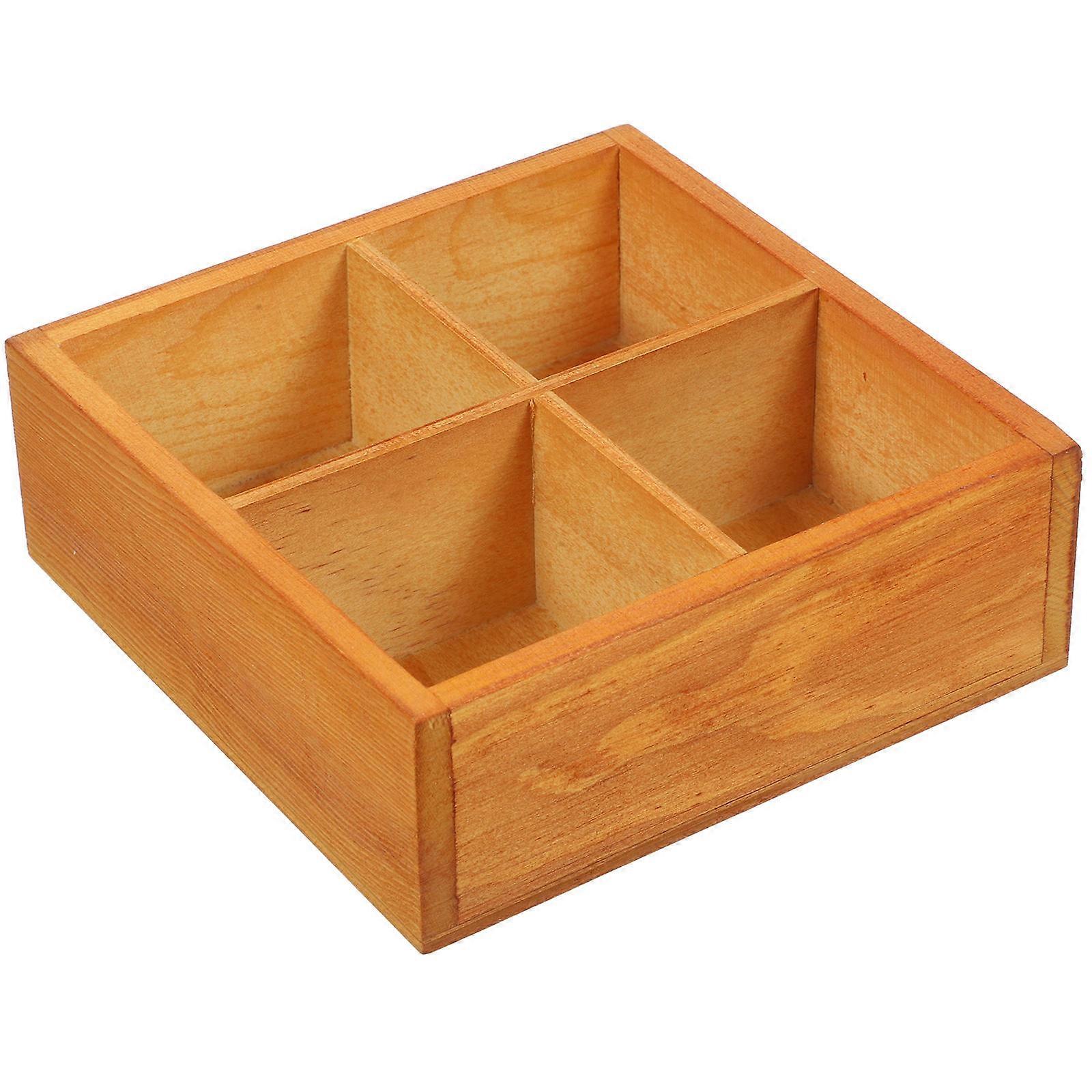 Wood Display Tray For Planter Storage Box Home Use Multi-Grid Storage Chocolate 14.00X14.00X5.00CM 1Pcs