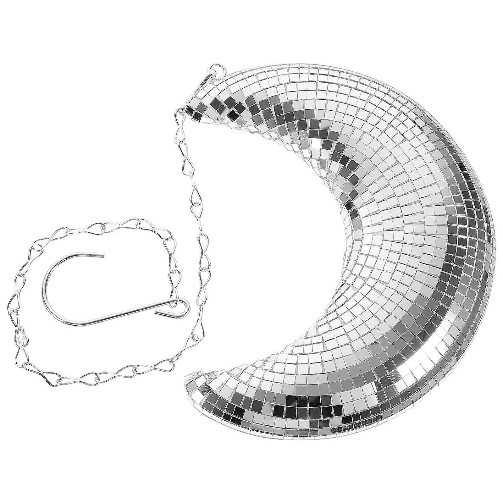 Silver Moon Shaped Disco Ball Decor for Hanging Safe Reusable with Bright Glass Mirror Surfaces