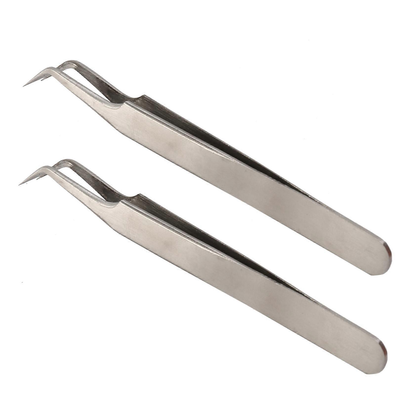 2X Anti-Static Curved Tip Tweezers Forceps Pliers Repair Hand Tool Set