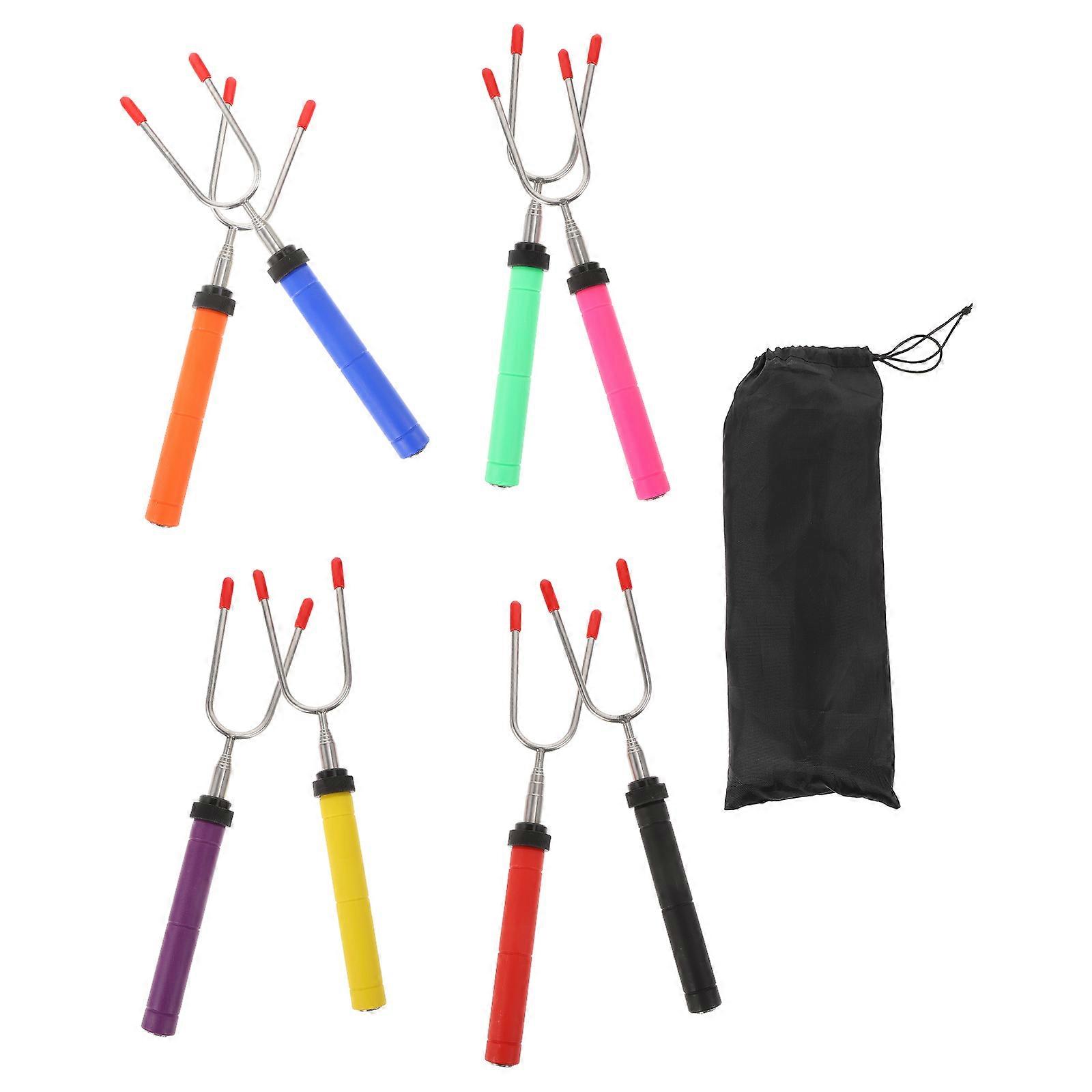 Stainless Steel BBQ Forks with Storage Bag for Barbecue 86cm Extendable Skewers Assorted Color