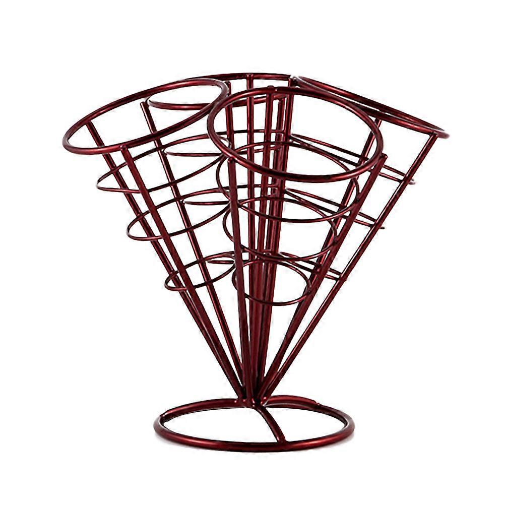 4 in 1 French Fry Stand Holder Fries Cone Basket Rack for Home Parties Dark Red Metal