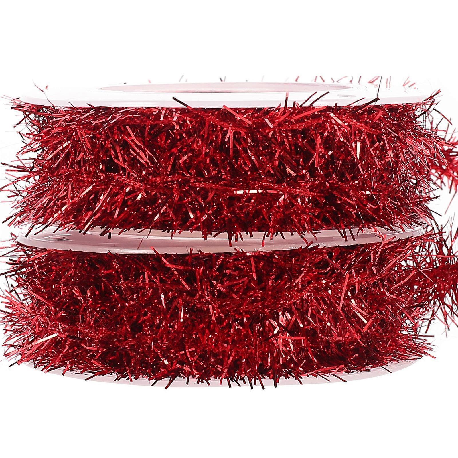 Red Shiny Garland for Christmas Decor Made of Plastic with Snowflake Pattern 2 Rolls