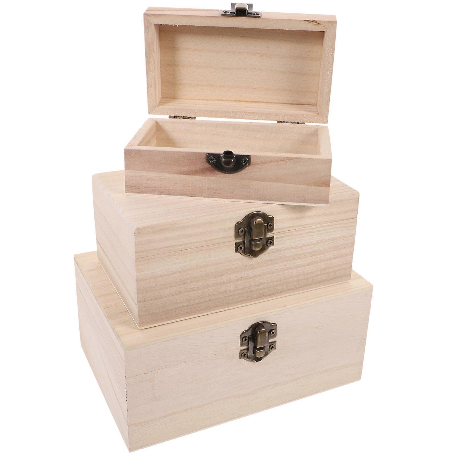 DIY Graffiti Supplies Unfinished Wooden Case 3 Pcs Lockable Storage Box For Home Shop Safe Keeping Durable Design