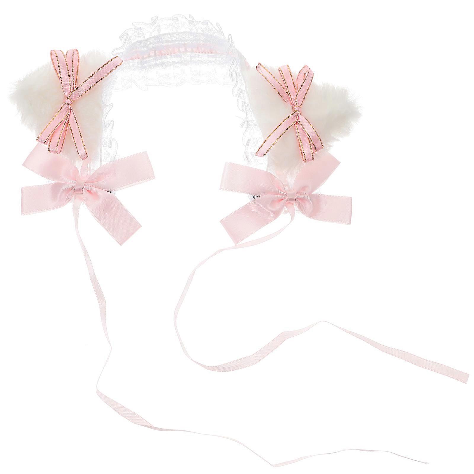 Cat Ears Bow Headband For Girls And Women In Pink For Cosplay And Tea Parties With Decorative Function 1Set