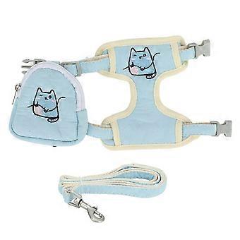 Adjustable Breathable Cat Harness & Leash with 360-Degree Buckle - Escape-Proof Pet Vest with Snack Pouch in Blue, Size S